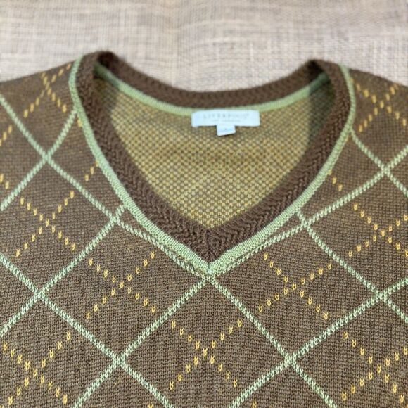 Liverpool Los Angeles Woman's Argyle Brown/Green V-Neck Sweater Size Small - Picture 2 of 6